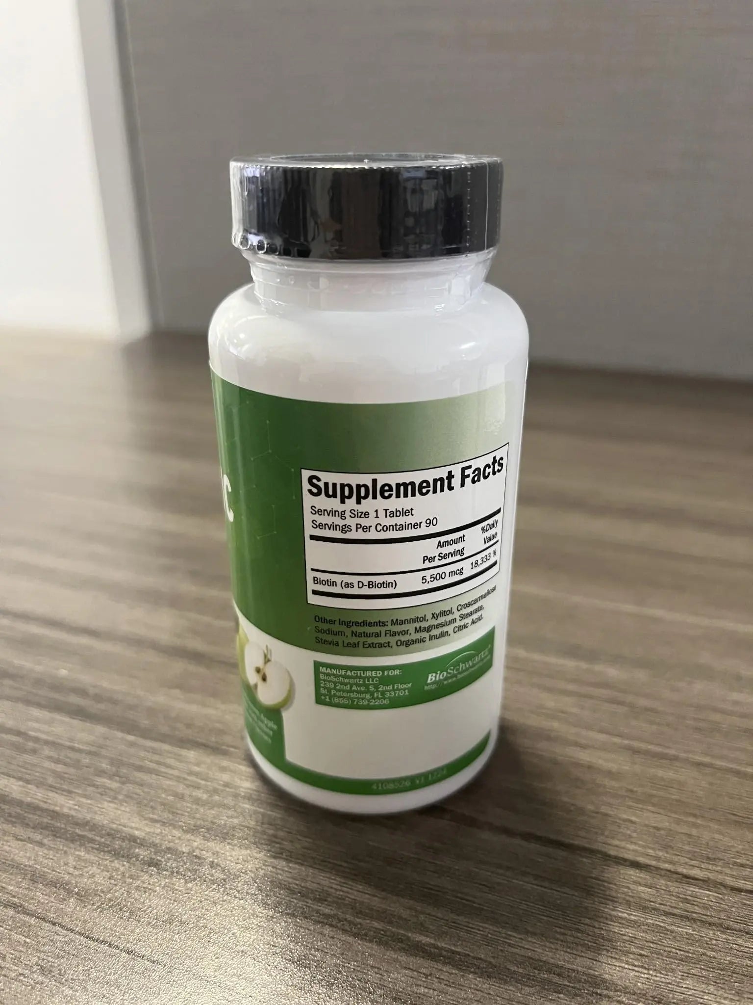 BioSchwartz Bariatric Biotin Chewable Tablets - 5500mcg Biotin per Serving - Green Apple Flavor, 3 Month Supply - Sugar-Free Hair Skin Nails Vitamins BioSchwartz