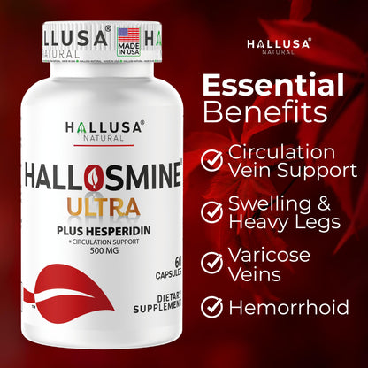 Hallosmine Ultra 650mg Diosmin Hesperidin, 60 Capsules + FREE Leg Cream with Diosmin, Hesperidin & Horse Chestnut, 4 oz | Blood Circulation & Vein Support Supplement, GMO Free, Gluten Free Hallusa NaturalBuy Supplements Australia