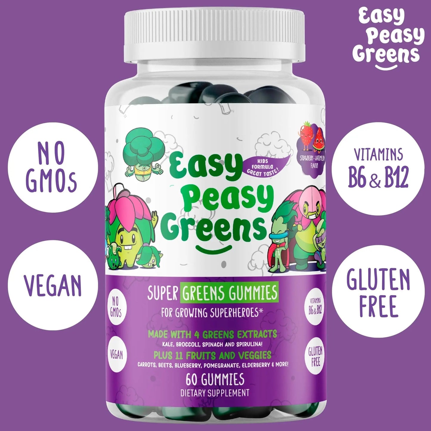 EasyPeasyGreens Daily Veggie Gummies for Kids - 60 Greens Gummies - Helps Picky Eaters Get Their Veggies in EASY PEASY GREENSBuy Supplements Australia