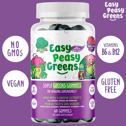 EasyPeasyGreens Daily Veggie Gummies for Kids - 60 Greens Gummies - Helps Picky Eaters Get Their Veggies in EASY PEASY GREENSBuy Supplements Australia