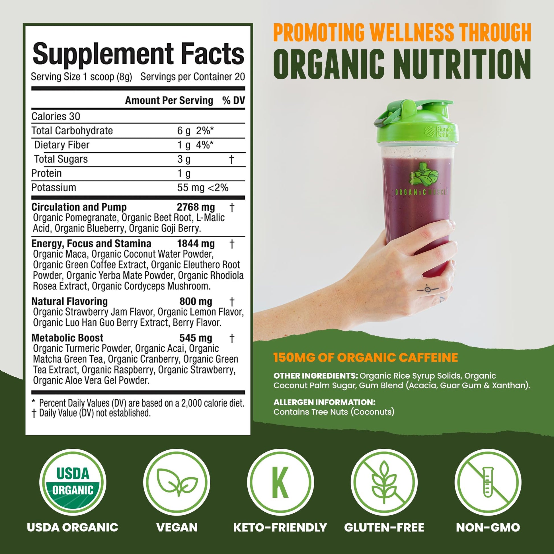 Organic Muscle Superfood Pre Workout Powder for Men & Women, Lemon Berry Organic MuscleBuy Supplements Australia