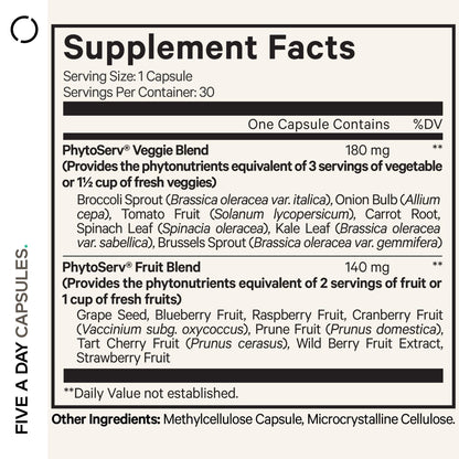 Codeage Instantfood Five A Day – Fruits & Vegetables Capsule Supplement – Whole Food Phytonutrients – 15 Fruits and Veggies Blend - Vegan, Non-GMO – 30 Capsules CodeageBuy Supplements Australia
