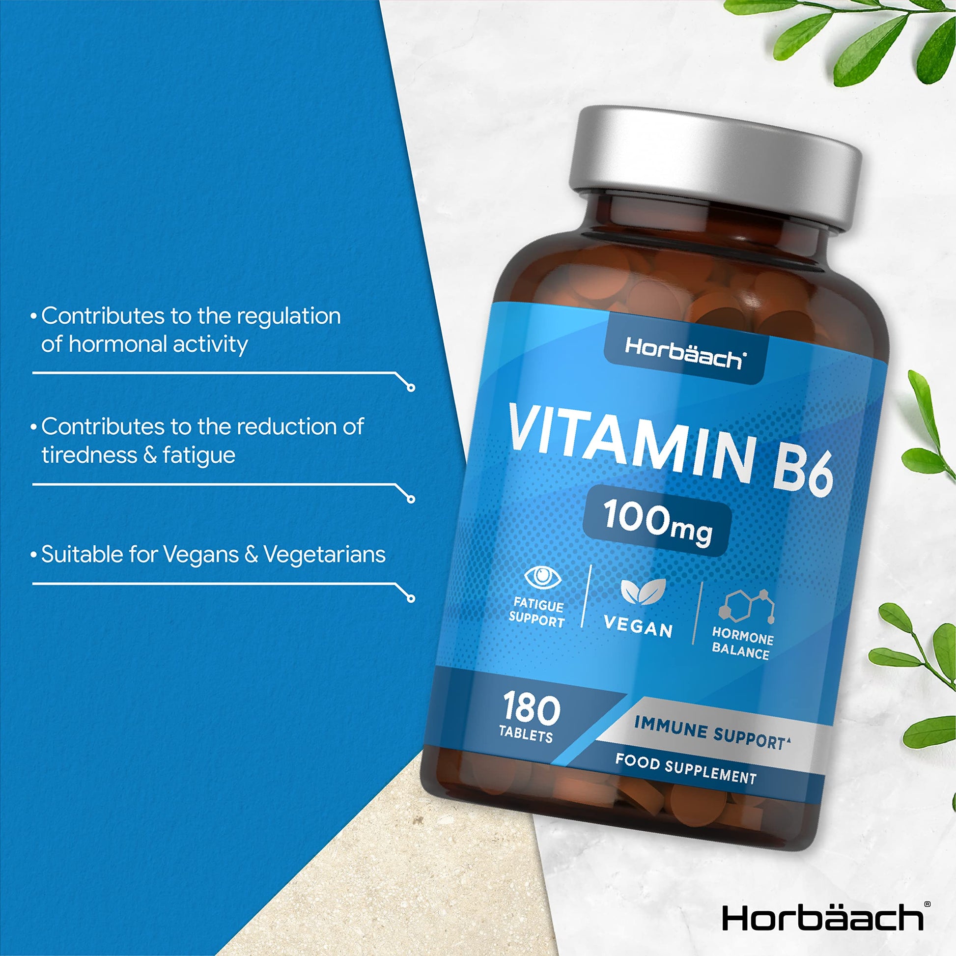 Vitamin B6 100mg | 180 High Strength Tablets | Regulation of Hormonal Activity & Fatigue HorbäachBuy Supplements Australia