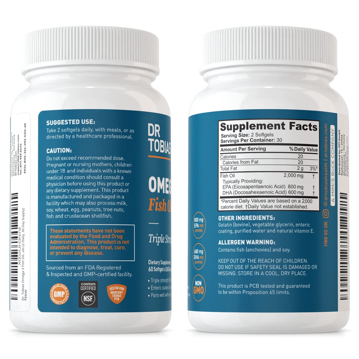 Dr. Tobias Omega 3 Fish Oil, 800 mg EPA 600 DHA Supplement for Heart, Brain & Immune Dr. TobiasBuy Supplements Australia