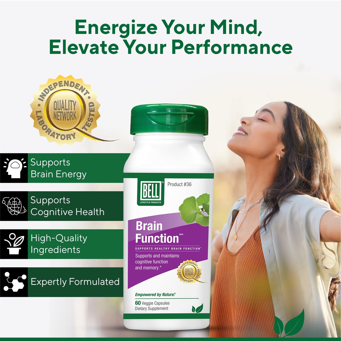 Bell Brain Function Lifestyle, Supports Cognitive Health with Ginkgo, Vitamin B12, Folate - 60 Vegetarian Capsules BellBuy Supplements Australia