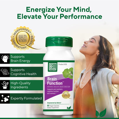 Bell Brain Function Lifestyle, Supports Cognitive Health with Ginkgo, Vitamin B12, Folate - 60 Vegetarian Capsules BellBuy Supplements Australia