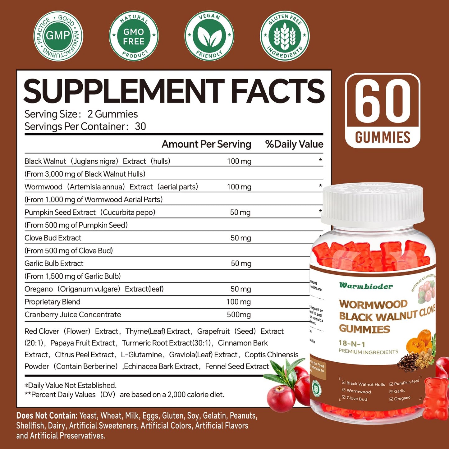 18-in-1 Wormwood Black Walnut Clove Gummies for Adults,Liver Support,with Pumpkin Seed Oil,Rapid Gut Cleanse & Digestive Health with Clove,Garlic,Turmeric,Oregano,Cranberry Extract WarmbioderBuy Supplements Australia