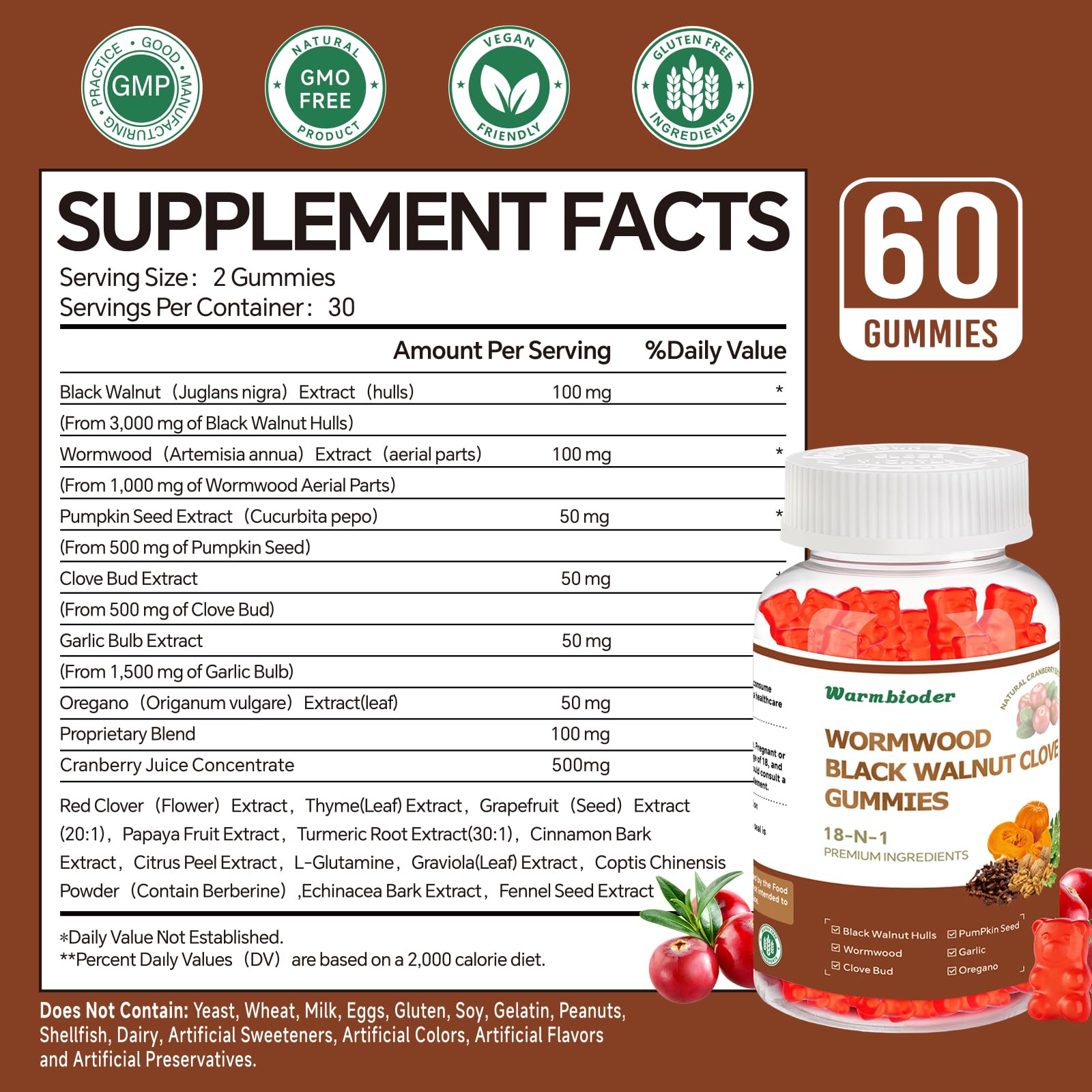 18-in-1 Wormwood Black Walnut Clove Gummies for Adults,Liver Support,with Pumpkin Seed Oil,Rapid Gut Cleanse & Digestive Health with Clove,Garlic,Turmeric,Oregano,Cranberry Extract WarmbioderBuy Supplements Australia