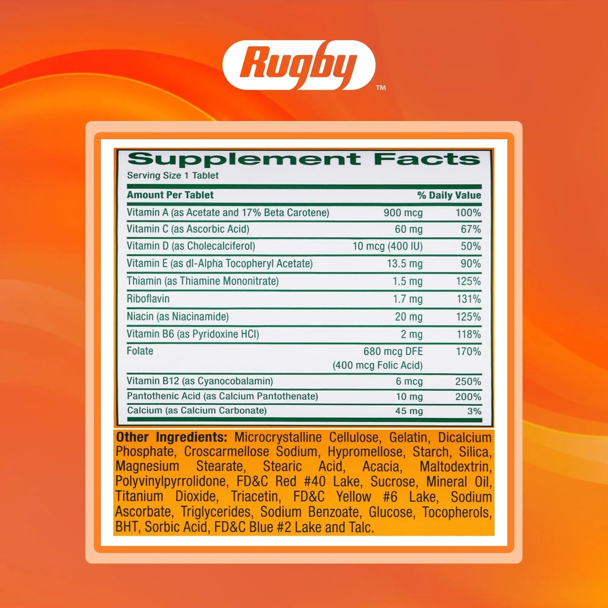 Rugby Daily-Vite Multivitamin Tablets, Gluten-Free Dietary Supplement for Adults, Supports Overall Health, No Artificial Flavors - 1000 Count (1 Pack) RUGBY LABORATORIES