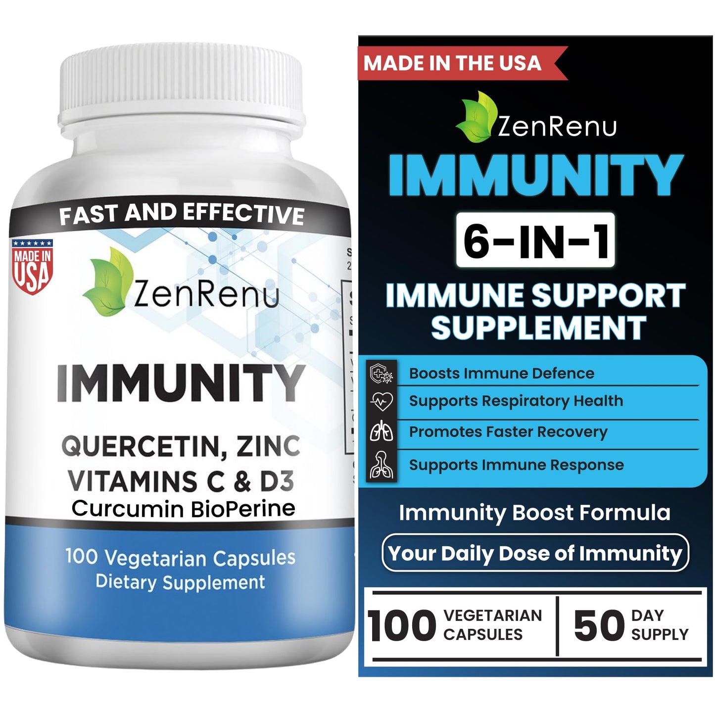 Zenrenu Immunity Quercetin 700 mg Zinc Vitamin C Vitamin D Immune Support Supplement with Curcumin - Easy to Absorb Immunity Supplement, 100 Vegetarian Capsules 50 Day Supply ZenrenuBuy Supplements Australia