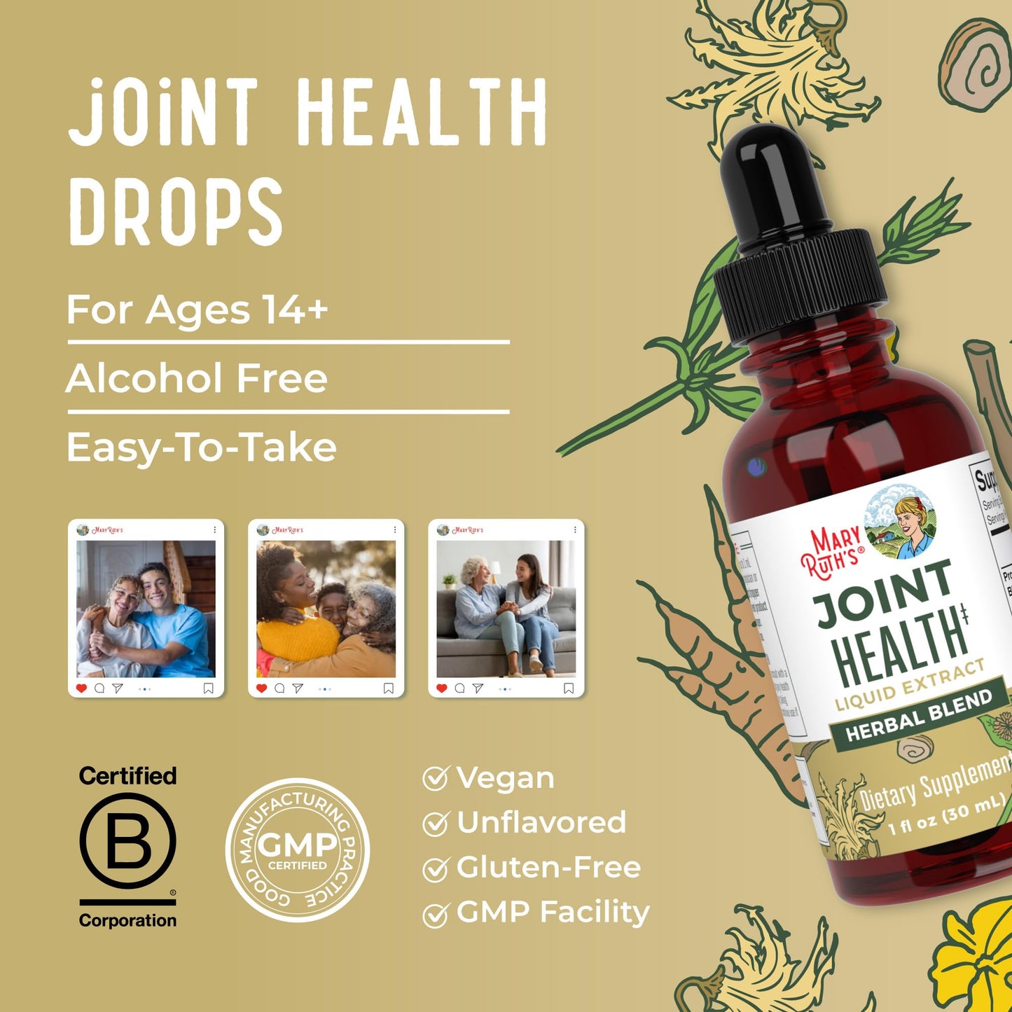 MaryRuth Organics Joint Health Liquid Extract | Four Herbal Blend Liquid Drops | Ginger Root | Licorice Root | Cats Claw | Devils Claw | Vegan | Non GMO | Alcohol Free Tincture | 30 Servings MARYRUTH'SBuy Supplements Australia