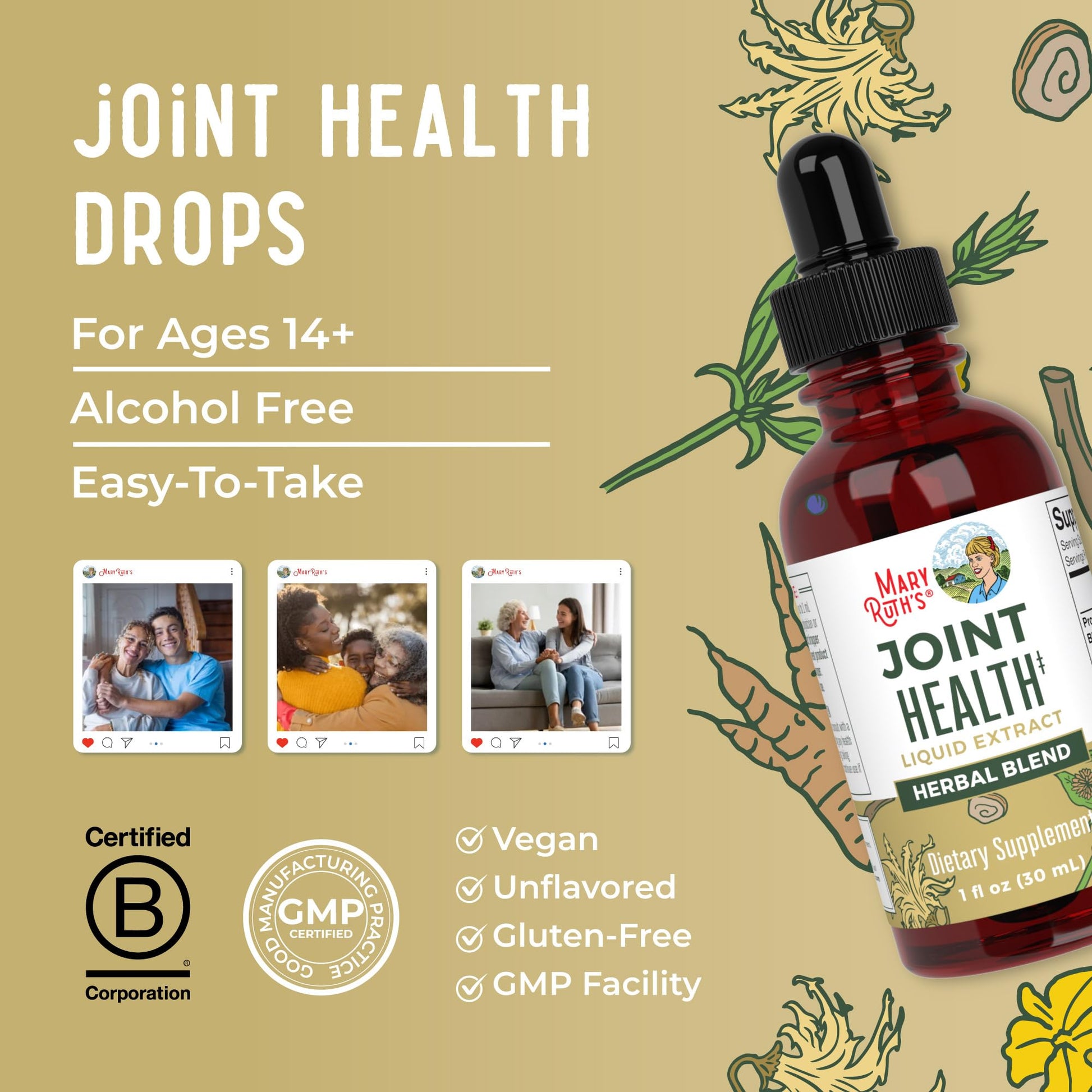 MaryRuth Organics Joint Health Liquid Extract | Four Herbal Blend Liquid Drops | Ginger Root | Licorice Root | Cats Claw | Devils Claw | Vegan | Non GMO | Alcohol Free Tincture | 30 Servings MARYRUTH'SBuy Supplements Australia