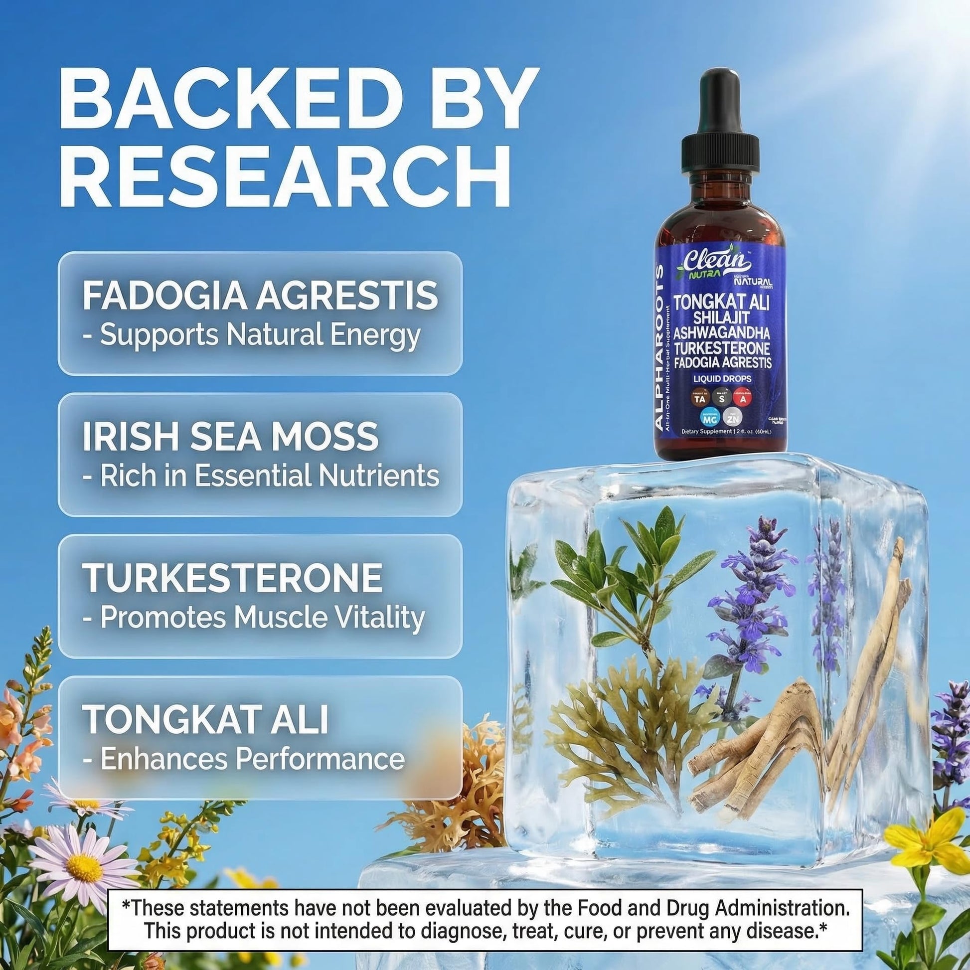 Tongkat Ali Liquid Drops Shilajit, Ashwagandha, Turkesterone, Fadogia Agrestis, Magnesium, Irish Sea Moss, and Zinc Herbal Supplement by Clean Nutra Clean NutraceuticalsBuy Supplements Australia