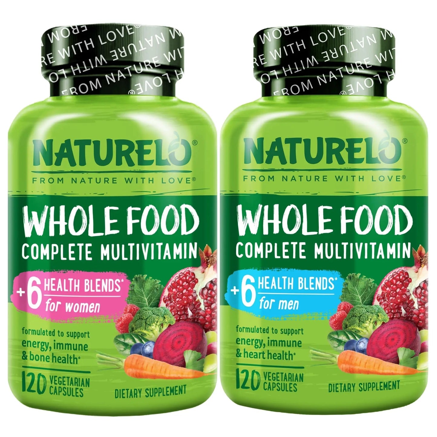 NATURELO Whole Food Multivitamin for Women - 120 Capsules and Whole Food Multivitamin for Men - 120 Capsules Bundle NATURELO