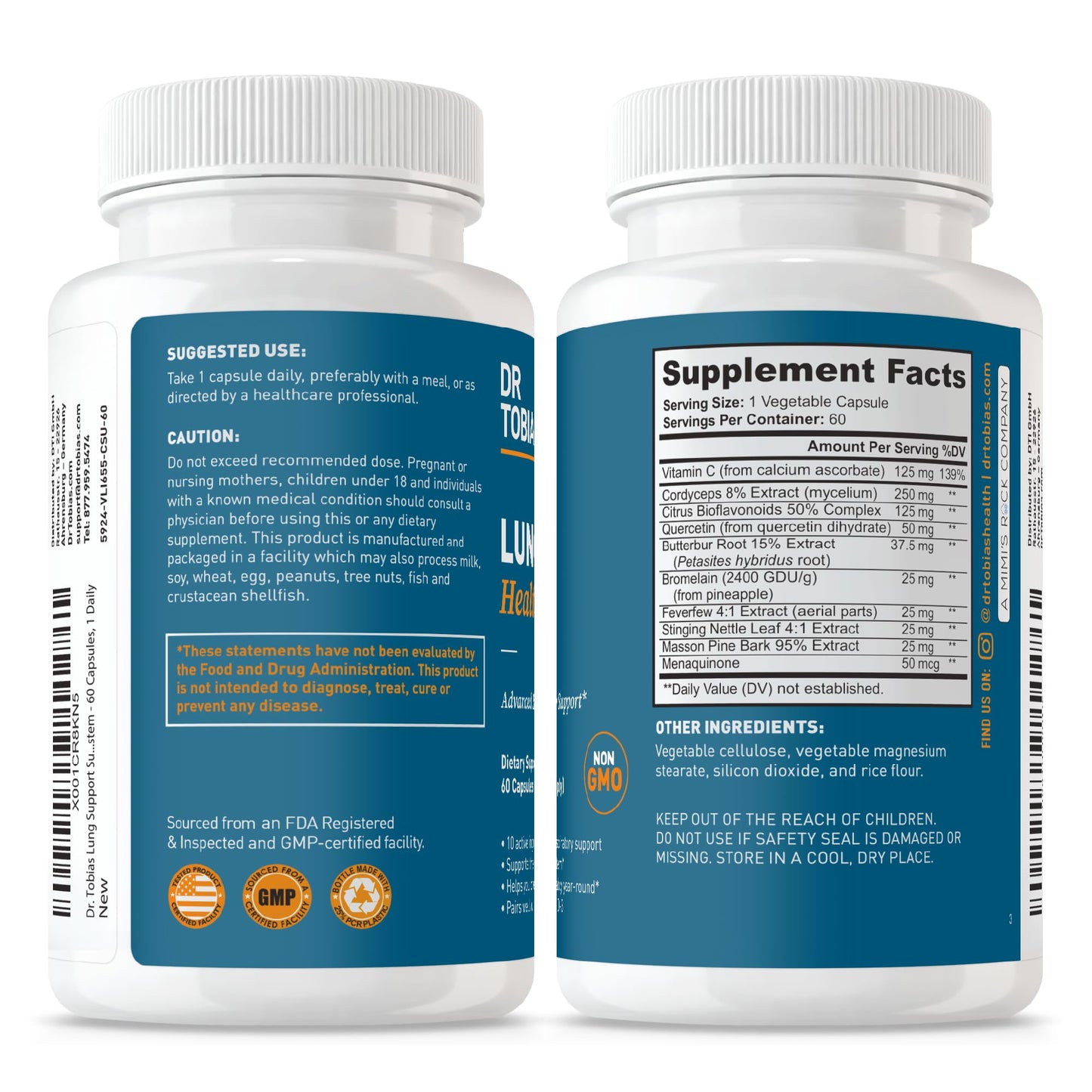 Dr. Tobias Lung Health - Lung Support Supplement with Vitamin C, Butterbur, Quercetin & Bromelain | Lung Cleanse & Detox Formula for Bronchial & Respiratory System Non-GMO (60 Capsules, 60 Servings) Dr. TobiasBuy Supplements Australia