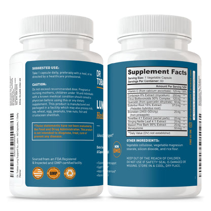 Dr. Tobias Lung Health - Lung Support Supplement with Vitamin C, Butterbur, Quercetin & Bromelain | Lung Cleanse & Detox Formula for Bronchial & Respiratory System Non-GMO (60 Capsules, 60 Servings) Dr. TobiasBuy Supplements Australia