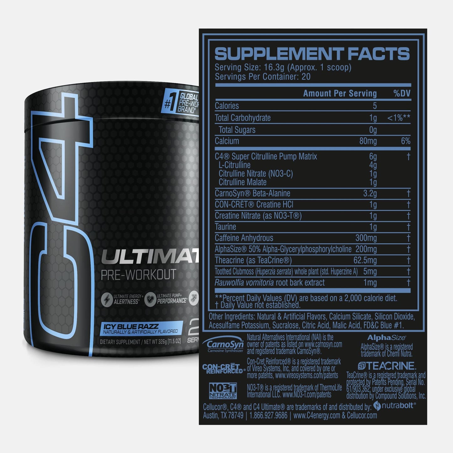 Cellucor C4 Ultimate Pre Workout Powder ICY Blue Razz - Sugar Free Preworkout CellucorBuy Supplements Australia
