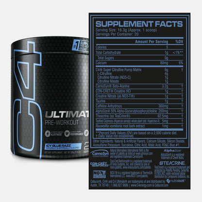 Cellucor C4 Ultimate Pre Workout Powder ICY Blue Razz - Sugar Free Preworkout CellucorBuy Supplements Australia