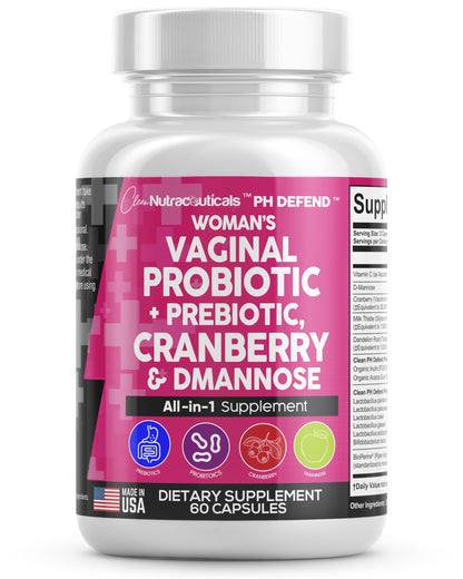 Vaginal Probiotics For Women + Prebiotics 20 Billion Cranberry Pills 30,000mg w/ D-Manno Clean NutraceuticalsBuy Supplements Australia