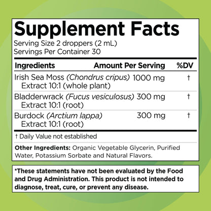 Liquid Naturals Irish Sea Moss Drops - Citrus Berry Flavor - 92+ Essential Minerals & Vitamins - Energy, Skin, Gut, Recovery - Bladderwrack and Burdock Root - 2 fl. oz Liquid NaturalsBuy Supplements Australia