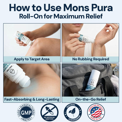 Mons Pura Roll On Pain Relief with Menthol, Arnica, Rosemary & Essential Oils - Extra Strength Arnica Roll On Fast Cooling Muscle & Joint Relief for Arthritis, Back Pain & Sciatica (3oz) Mons PuraBuy Supplements Australia
