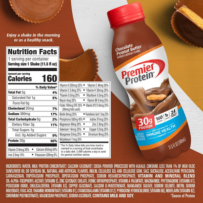 Premier Protein Shake, Chocolate Peanut Butter Liquid, 30g Protein, 1g Sugar, 24 Vitamins Premier ProteinBuy Supplements Australia