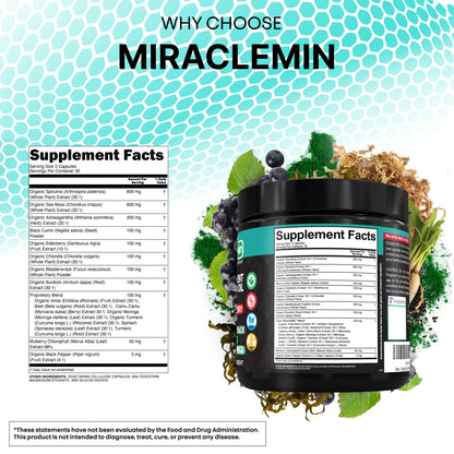 Clean Nutra Organic Sea Moss Capsules with Ashwagandha, Black Seed Oil, Burdock Root, Bladderwrack, Moringa, Chlorella, Spirulina, Turmeric, Elderberry, Amla – 90 Vegan Capsules – MiracleMin Clean NutraceuticalsBuy Supplements Australia
