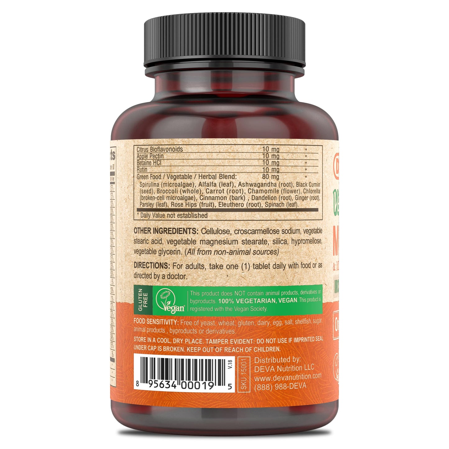 DEVA Vegan Iron-Free Multivitamin & Mineral Supplement, Green Food Blend, Spirulina, Chlorella, Ashwagandha, Broccoli, 90 Coated Tablets DEVABuy Supplements Australia
