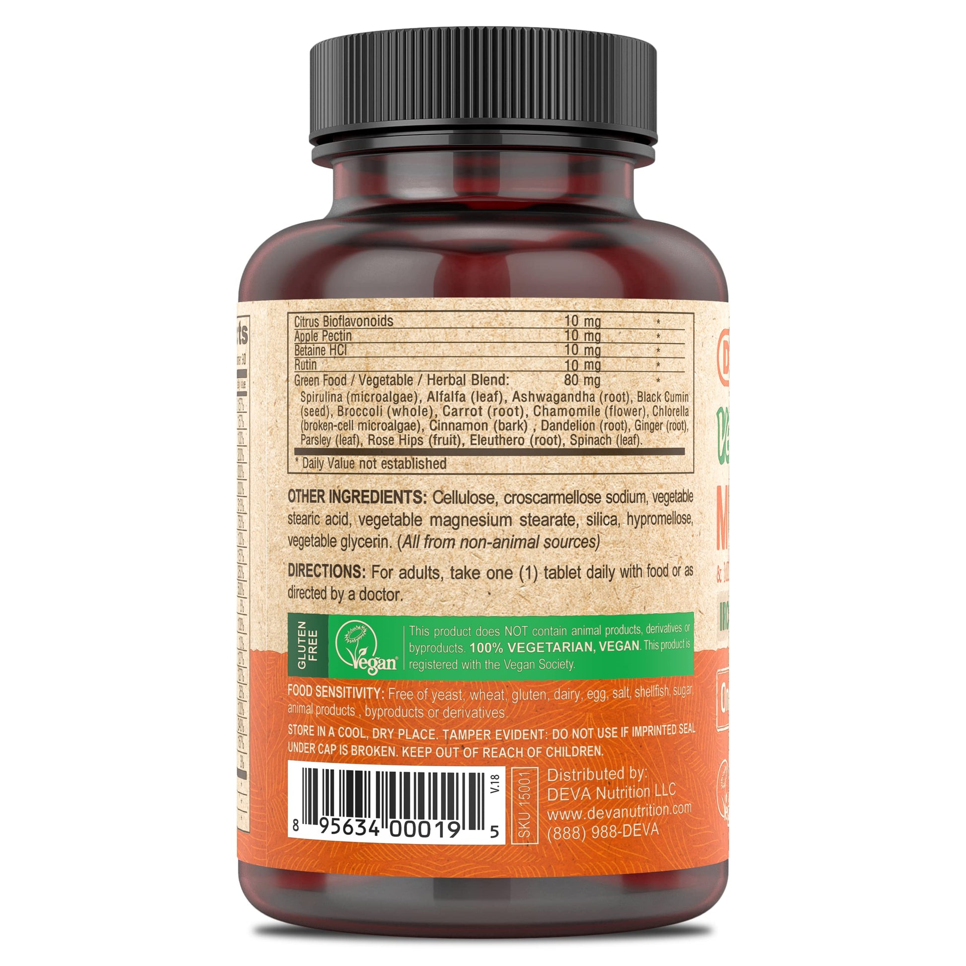 DEVA Vegan Iron-Free Multivitamin & Mineral Supplement, Green Food Blend, Spirulina, Chlorella, Ashwagandha, Broccoli, 90 Coated Tablets DEVABuy Supplements Australia