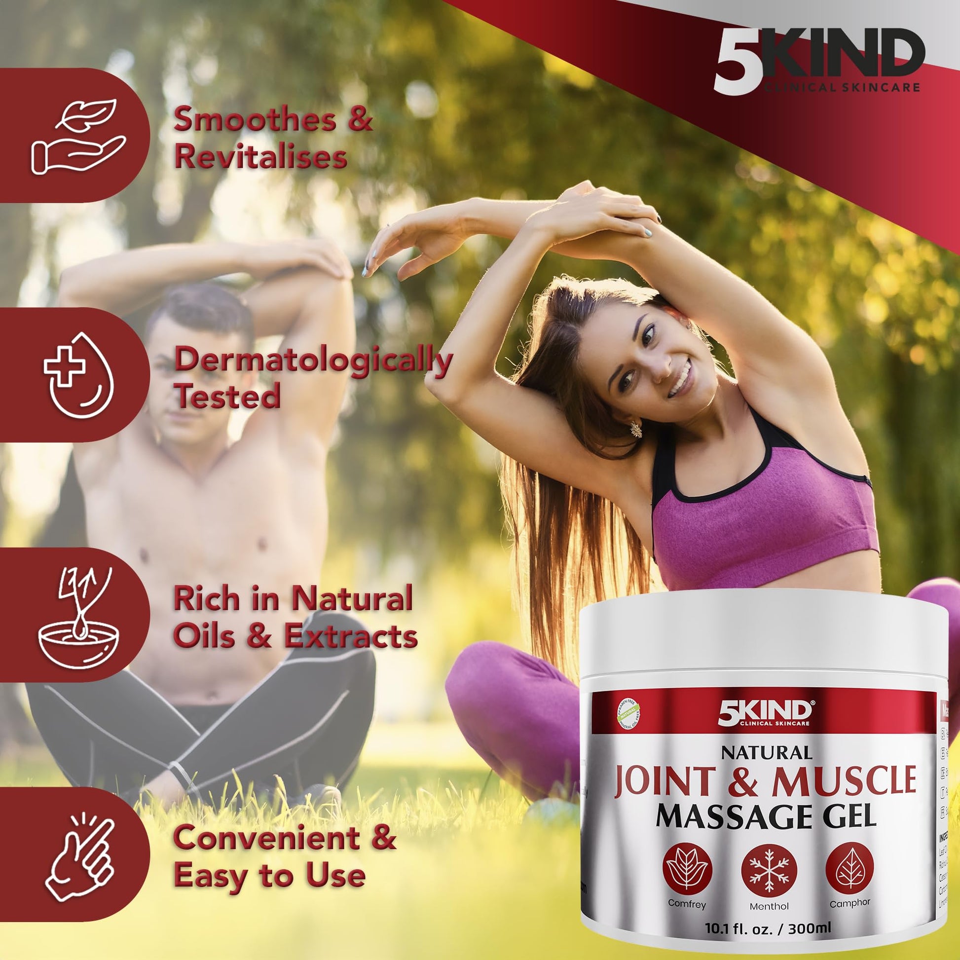 Natural Joint & Musccle Therapy Gel 10.1 Fl Oz- Calendula Cream with Camphor, Comfrey & Menthol - High Strength Revitalising Muscle Rub- Joint Gel for Muscles, Back, Knees, Neck & Shoulders 5Kind 5kind clinical skincareBuy Supplements Australia