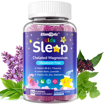 Kids Sleep Gummies, NO Melatonin Sleep Aid Gummies w/ Magnesium Glycinate, Magnesium Malate, L-Theanine, Lavender, B6, Zinc, D3K2 for Restful Sleep, Relax Brain & Muscle, Immune Support, Non-GMO 1Pack ELLAMENTZBuy Supplements Australia