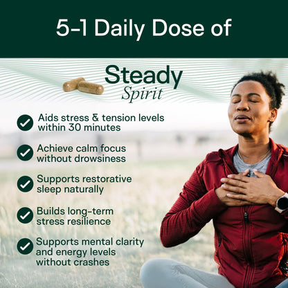 Adapt Naturals Steady Spirit Stress, Anxiety & Mood Support Supplement for Women and Men with Ashwagandha, L-Theanine, Holy Basil, Saffron, and Lemon Balm - Stress Relief Supplement - 30 Day Supply ADAPT NATURALS BY CHRIS KRESSERBuy Supplements Australia