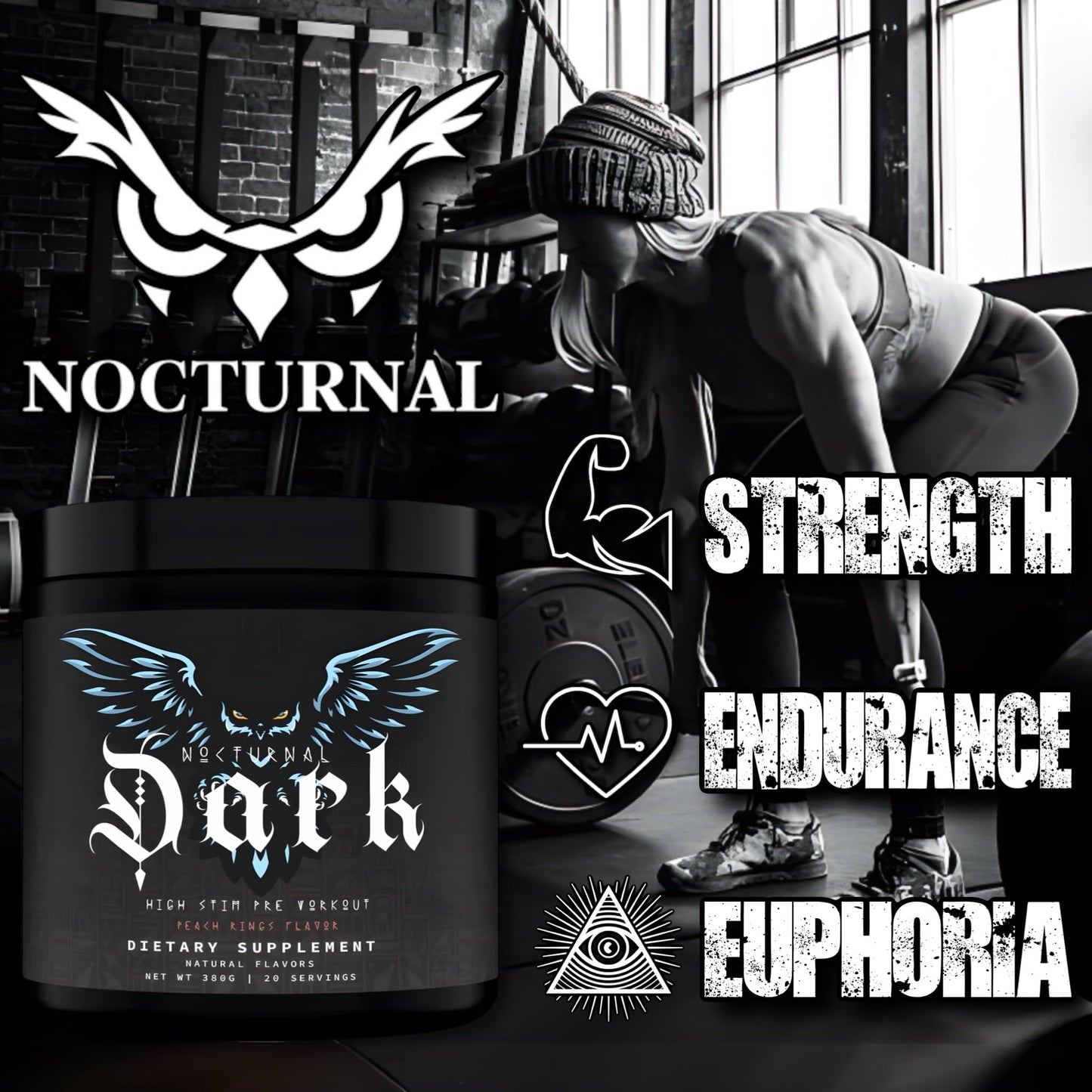 Nocturnal Labz Dark High Stim Pre Workout Powder | Potent Pre-workout Formula for Men & Women, Maximize Energy, Focus, Endurance, Citrulline Malate, Caffeine, Beta-Alanine, (20 Servings) (Peach Rings)