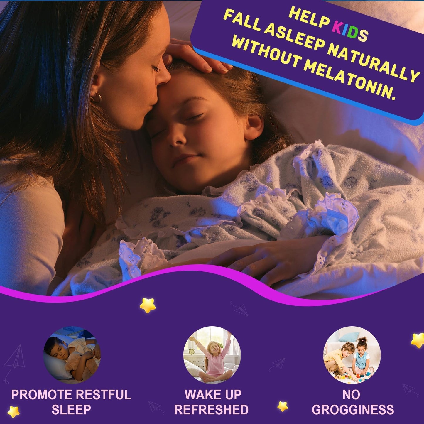 Kids Sleep Gummies - Magnesium Glycinate Gummies, Melatonin Free Sleep Aid | Magnesium, Calcium, D3, B6, L Theanine