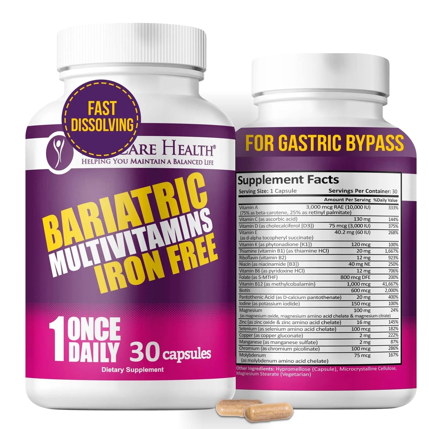 Procare Health Bariatric Multivitamin with Iron Free (30 Fast Dissolving Veggie Capsule) - Bariatric Vitamins for Gastric Sleeve & Gastric Bypass ProCare HealthBuy Supplements Australia