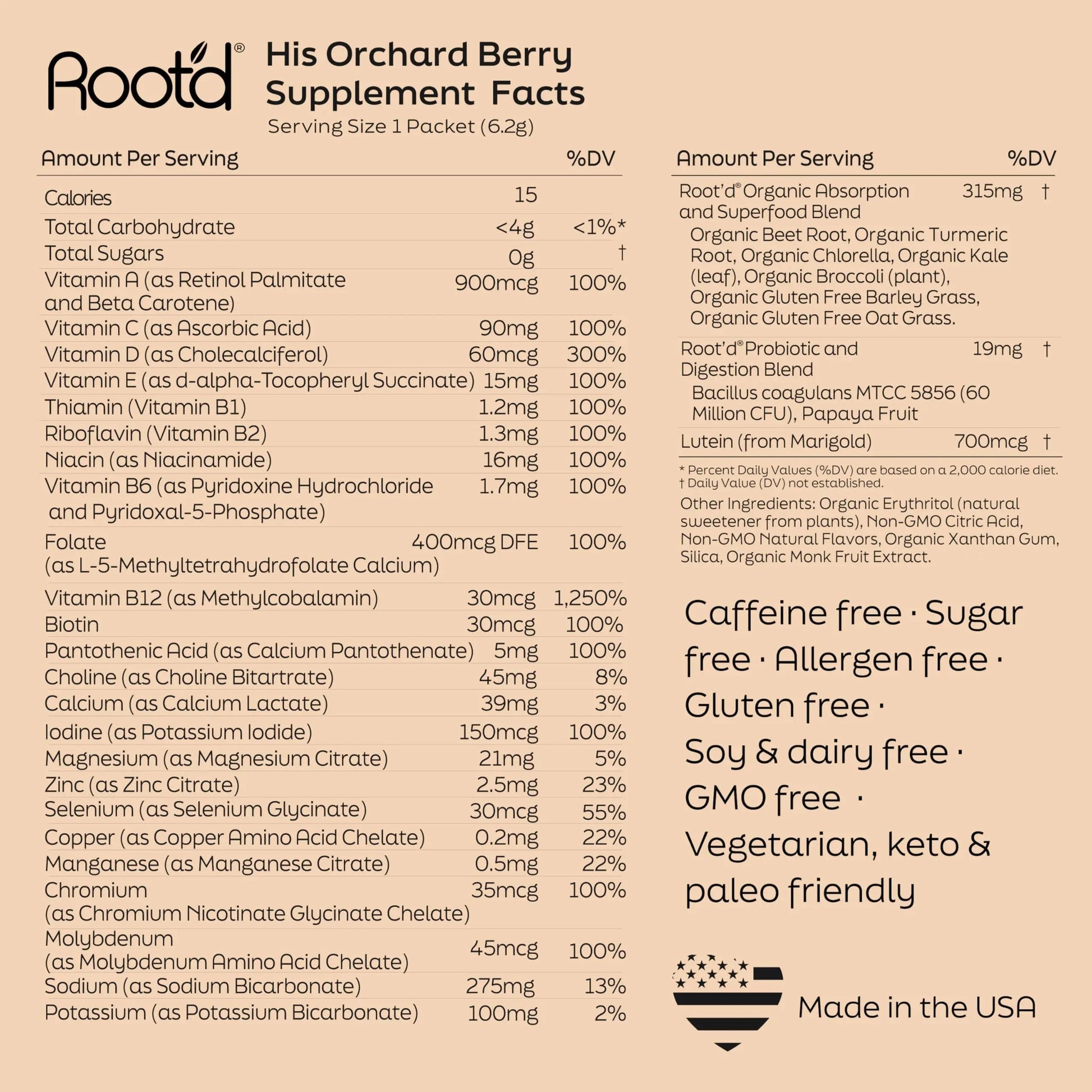 Root'd Multivitamin Powder with 3X Electrolytes for Men - 24 Vitamins & Minerals, 3X Electrolytes, 9 Organic Superfoods, Probiotics & Enzymes Root'd