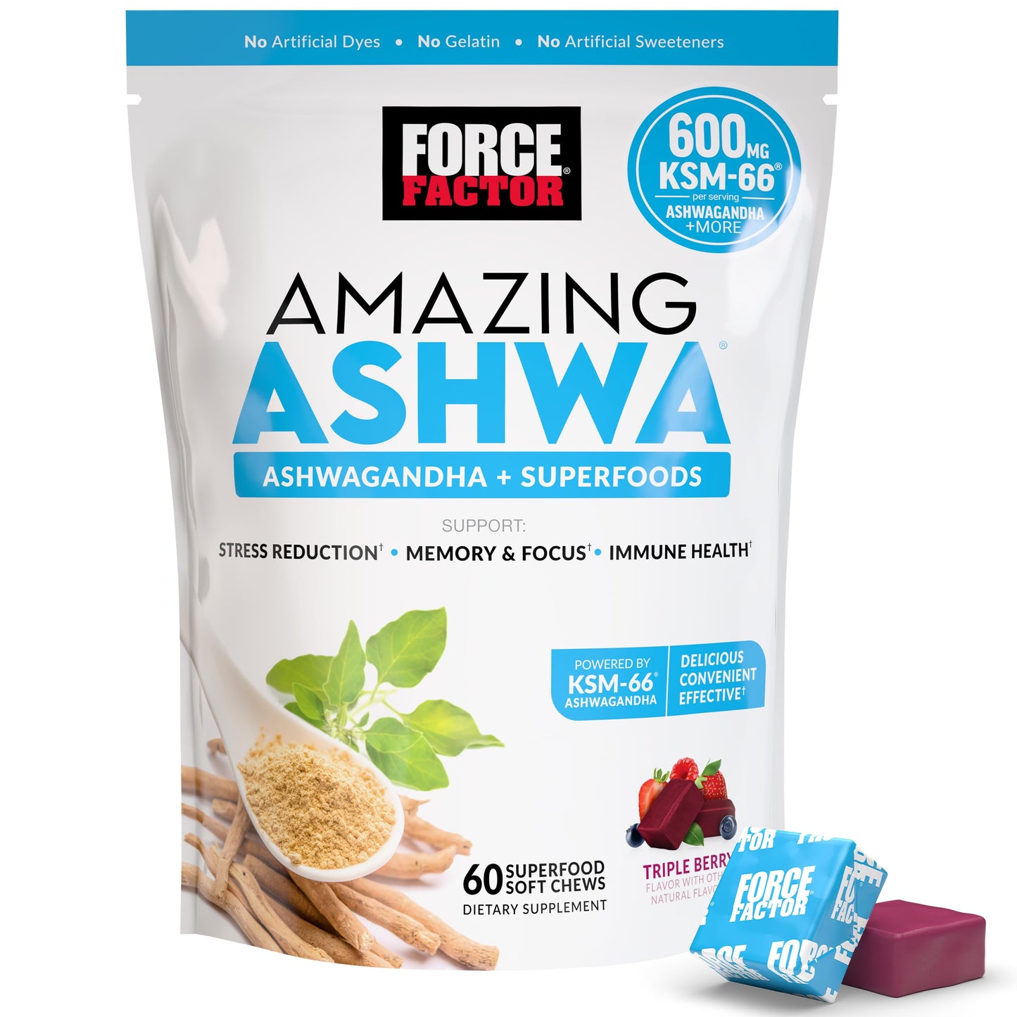 Force Factor Amazing Ashwa for Stress Relief, Memory, Focus, and Immune Support Health, Ashwaganda Supplement with KSM-66 Ashwagandha