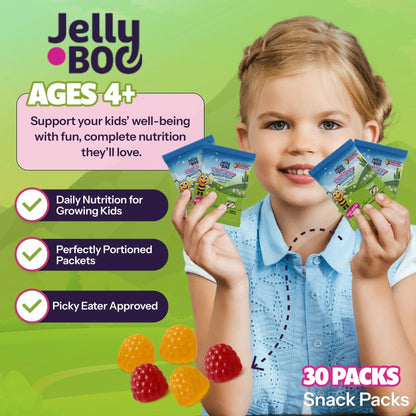 Kids Daily Multivitamin - Healthy Snacks For Kids – No Sugar, No Dyes, Monk Fruit Sweetened, Vegan, Gluten-Free- 100% Daily Value of Vitamins C, D3, Zinc Jelly.Boo