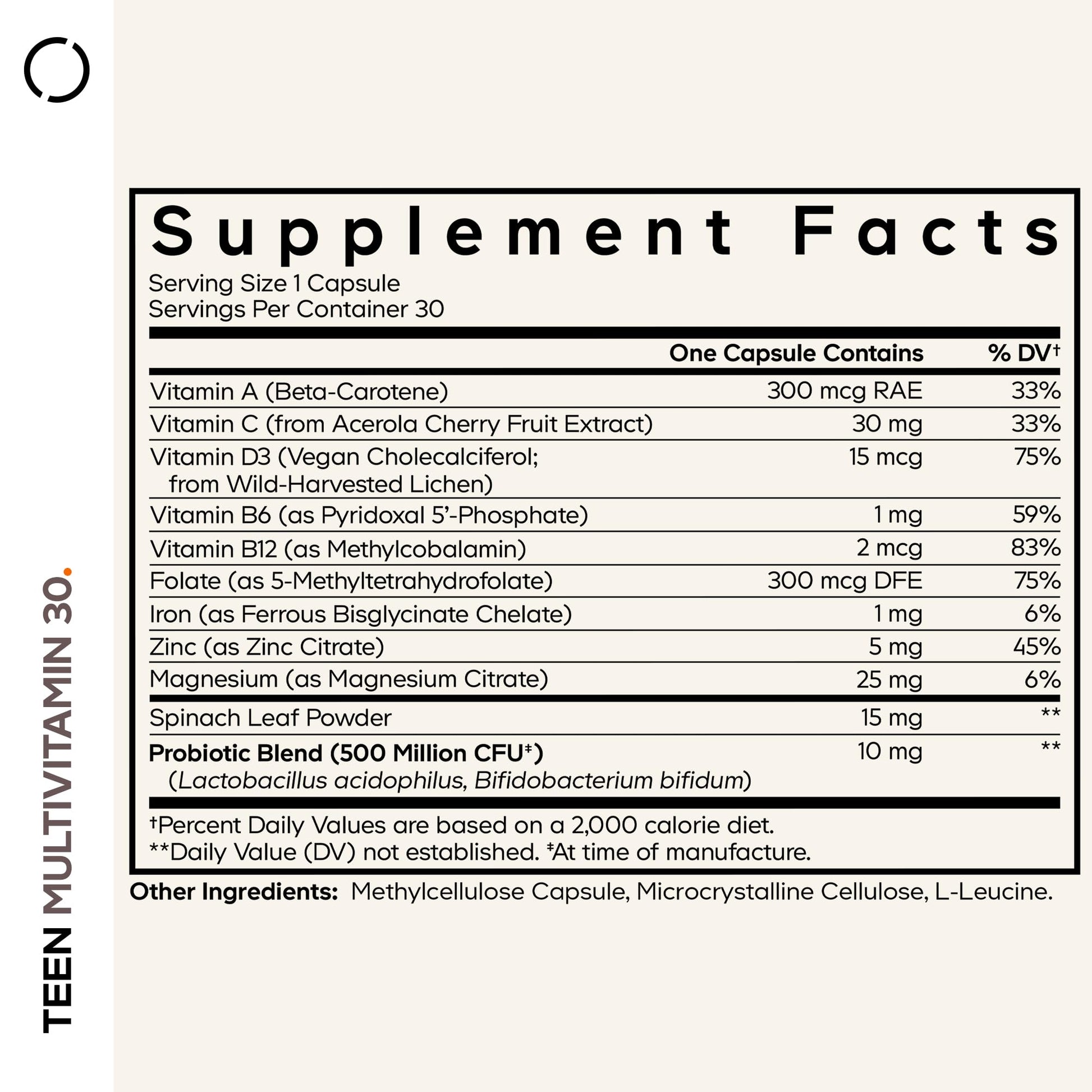 Codeage Teen Multivitamin - Vitamins A, C, D3, B6, B12, Folate, Zinc, Magnesium, Iron, Probiotics, Fermented Spinach - Multivitamins for Teenage Boys and Girls - Non-GMO, Gluten-Free - 30 Capsules CodeageBuy Supplements Australia