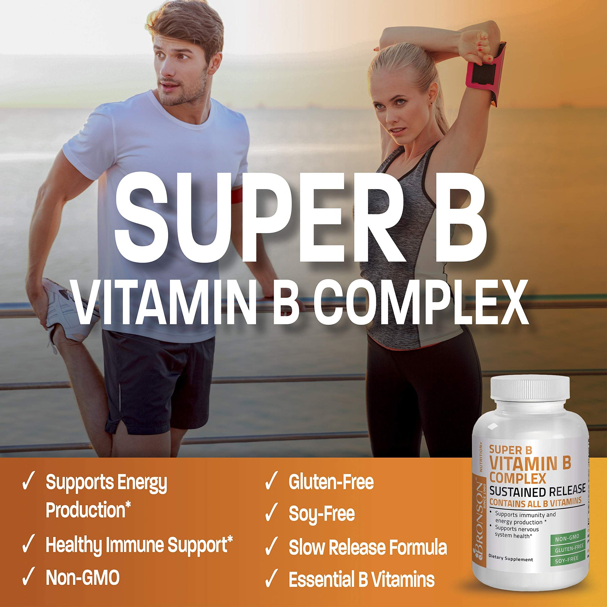 Bronson Super B Vitamin B Complex Sustained Slow Release Vitamin B1, B2, B3, B6, B9 BronsonBuy Supplements Australia