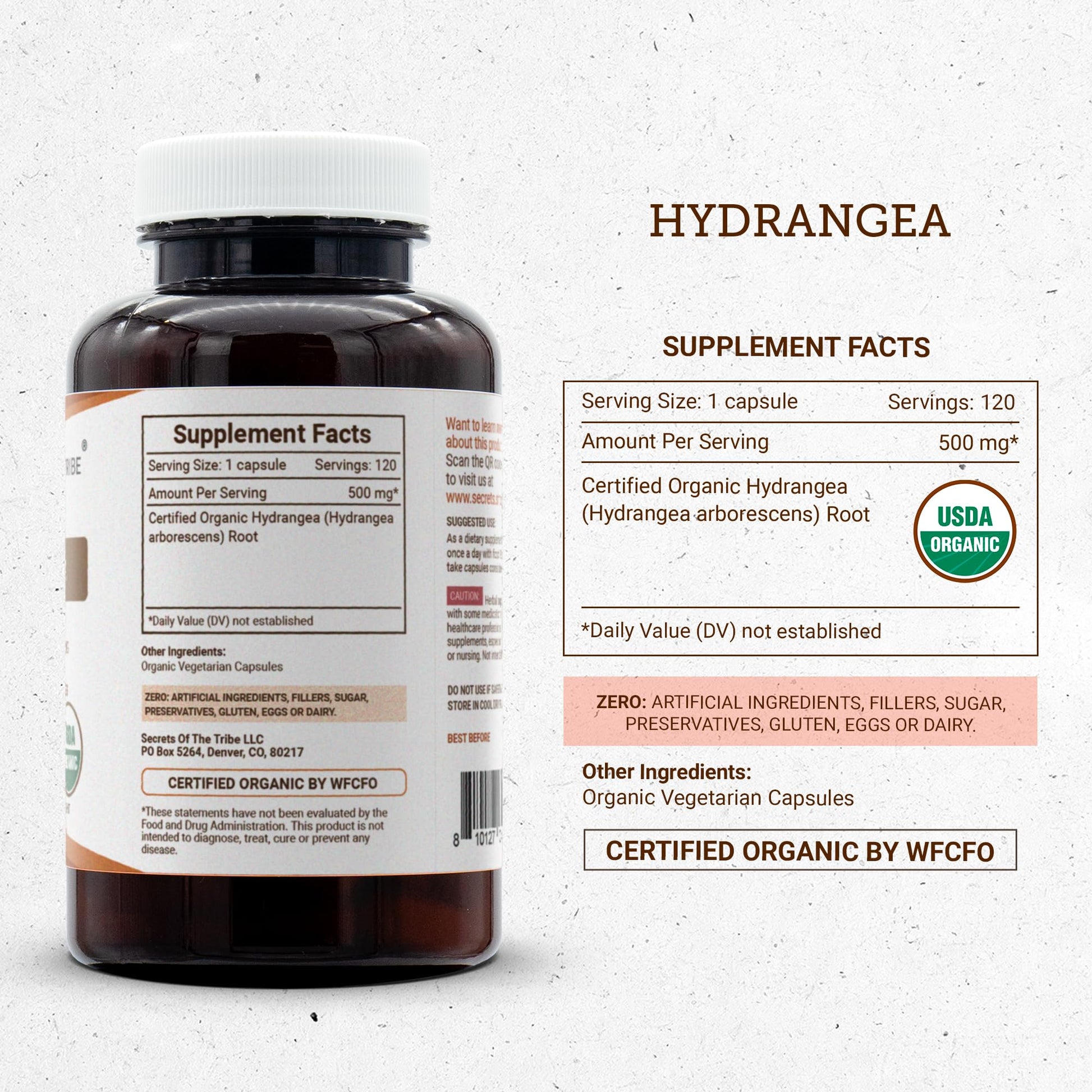 Secrets of the Tribe Hydrangea USDA Organic Capsules | Certified Organic Vegetarian Capsules, Herbal Dietary Supplement | Hydrangea arborescens Dried Root (120 Count) Secrets of the TribeBuy Supplements Australia