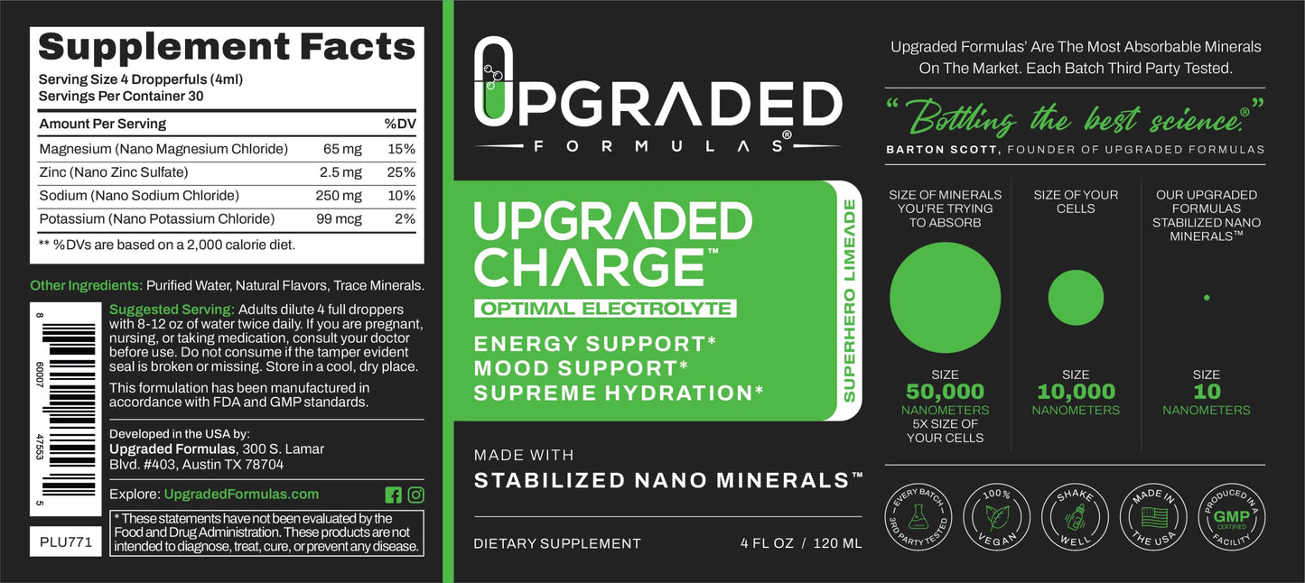 Upgraded Formulas Upgraded Charge Optimal Electrolyte Blend with Liquid Nano Minerals Dietary Supplement, 4 Fluid Ounces