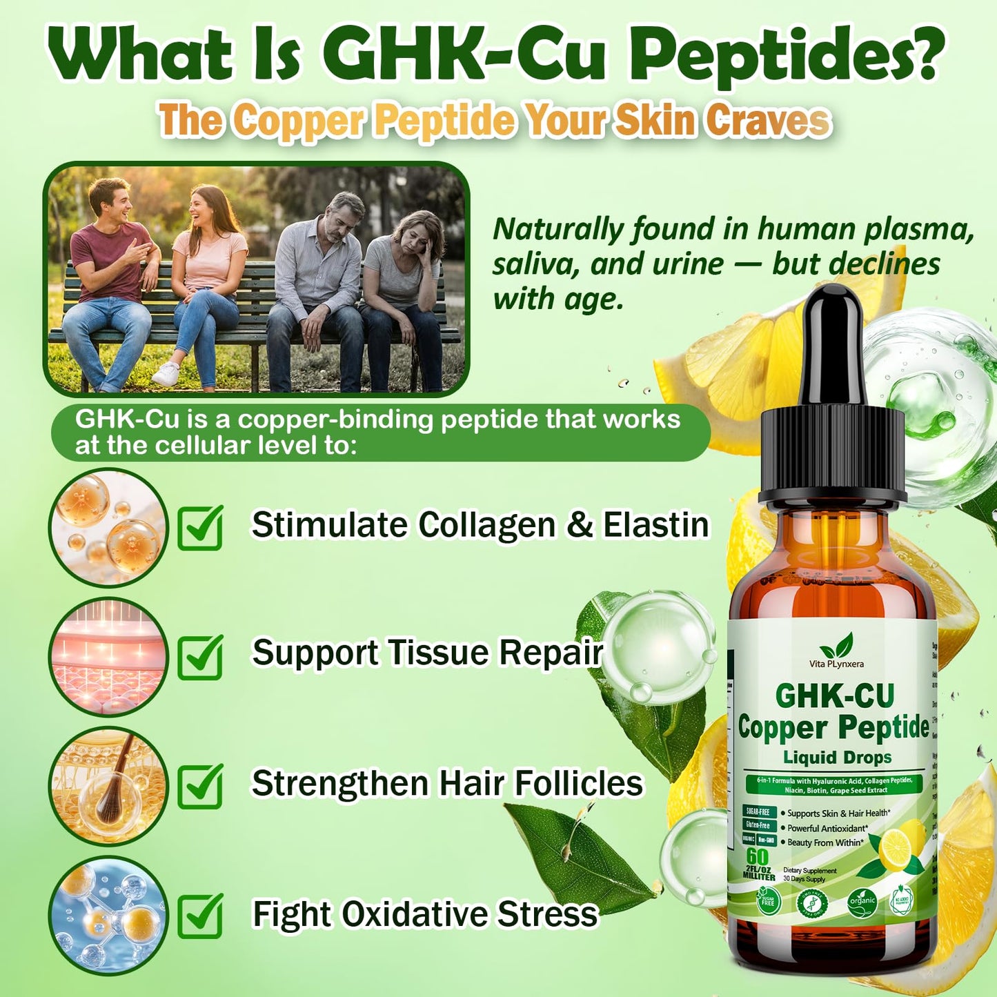 Vita PLynxera GHK-CU Peptide Supplement Liquid Drops, Premium 6-in-1 GHK CU Copper Peptides w. Marine Collagen Hyaluronic Acid Biotin for Anti-Aging, Skin Hair Growth Support, Oral Drops丨Women Men Vita PLynxeraBuy Supplements Australia
