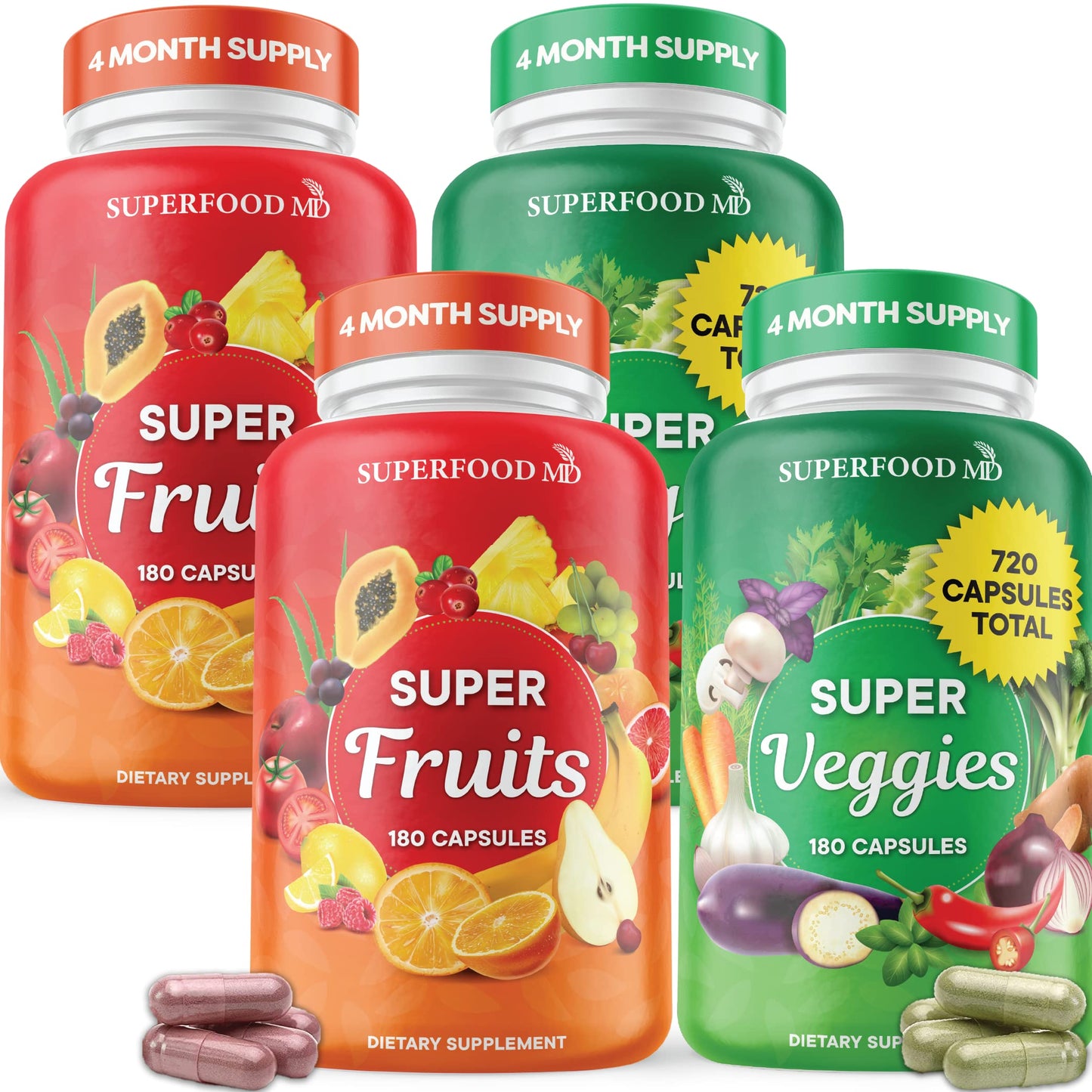 Superfood Fruit and Veggie Supplement - Fruit and Veggie Capsules 100% Whole Super Fruits and Super Vegetables Supplements & Vitamins, with Beta Carotene (720 Count (Pack of 4)) Superfood MDBuy Supplements Australia