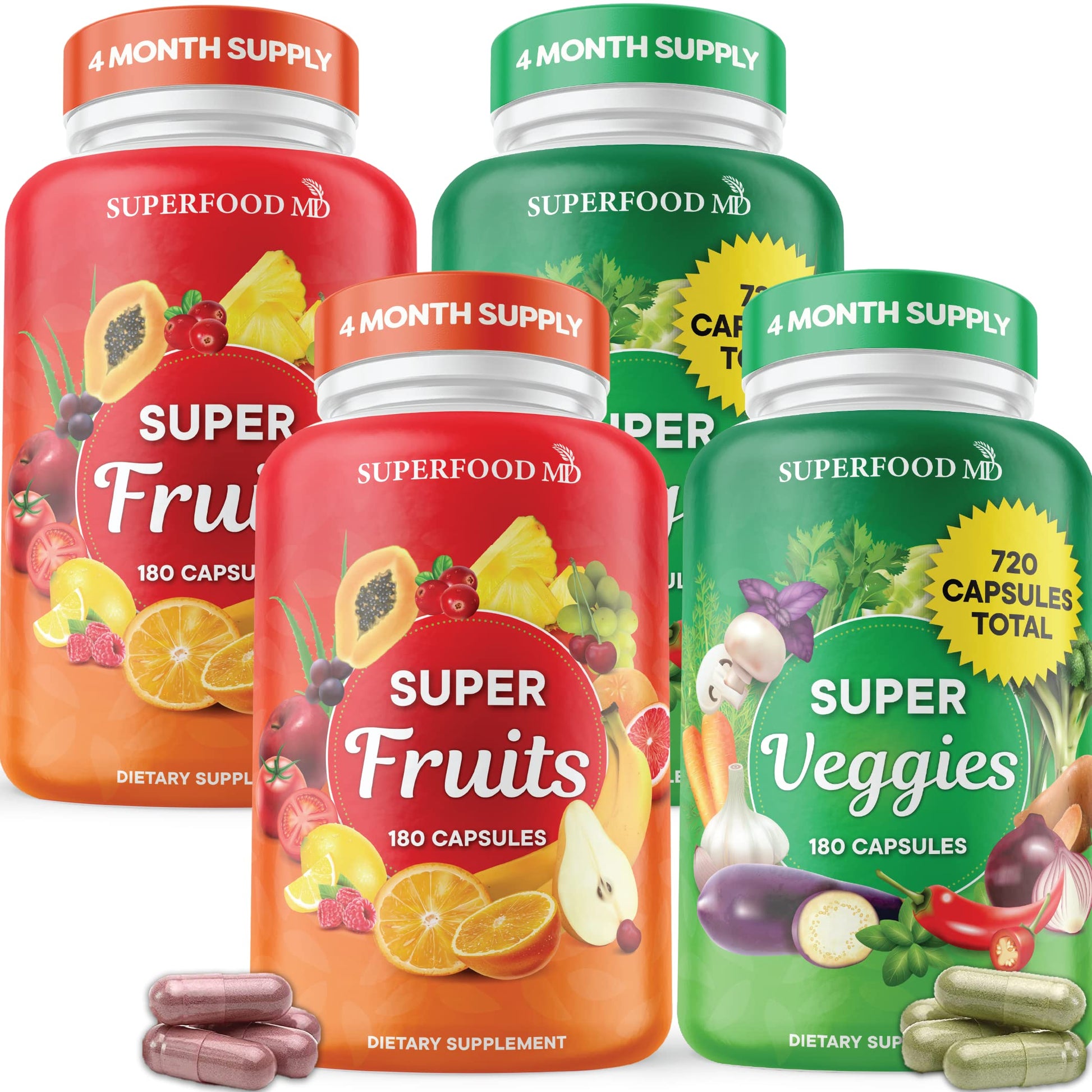 Superfood Fruit and Veggie Supplement - Fruit and Veggie Capsules 100% Whole Super Fruits and Super Vegetables Supplements & Vitamins, with Beta Carotene (720 Count (Pack of 4)) Superfood MDBuy Supplements Australia