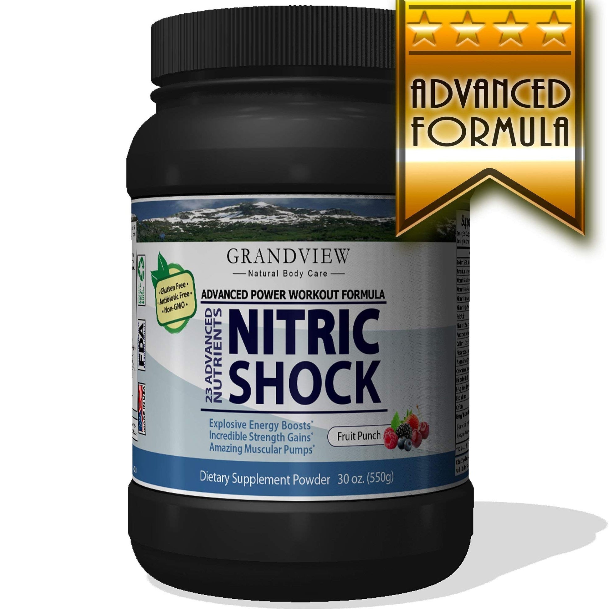 N Shock- Pre Workout Powder, x10 Strength, 44 Servings, (Fruit Punch) Boost Energy, Increase Endurance and Focus, Beta-Alanine, 175mg Caffeine, Citrulline Malate, Nitric Oxide Booster - Keto Friendly