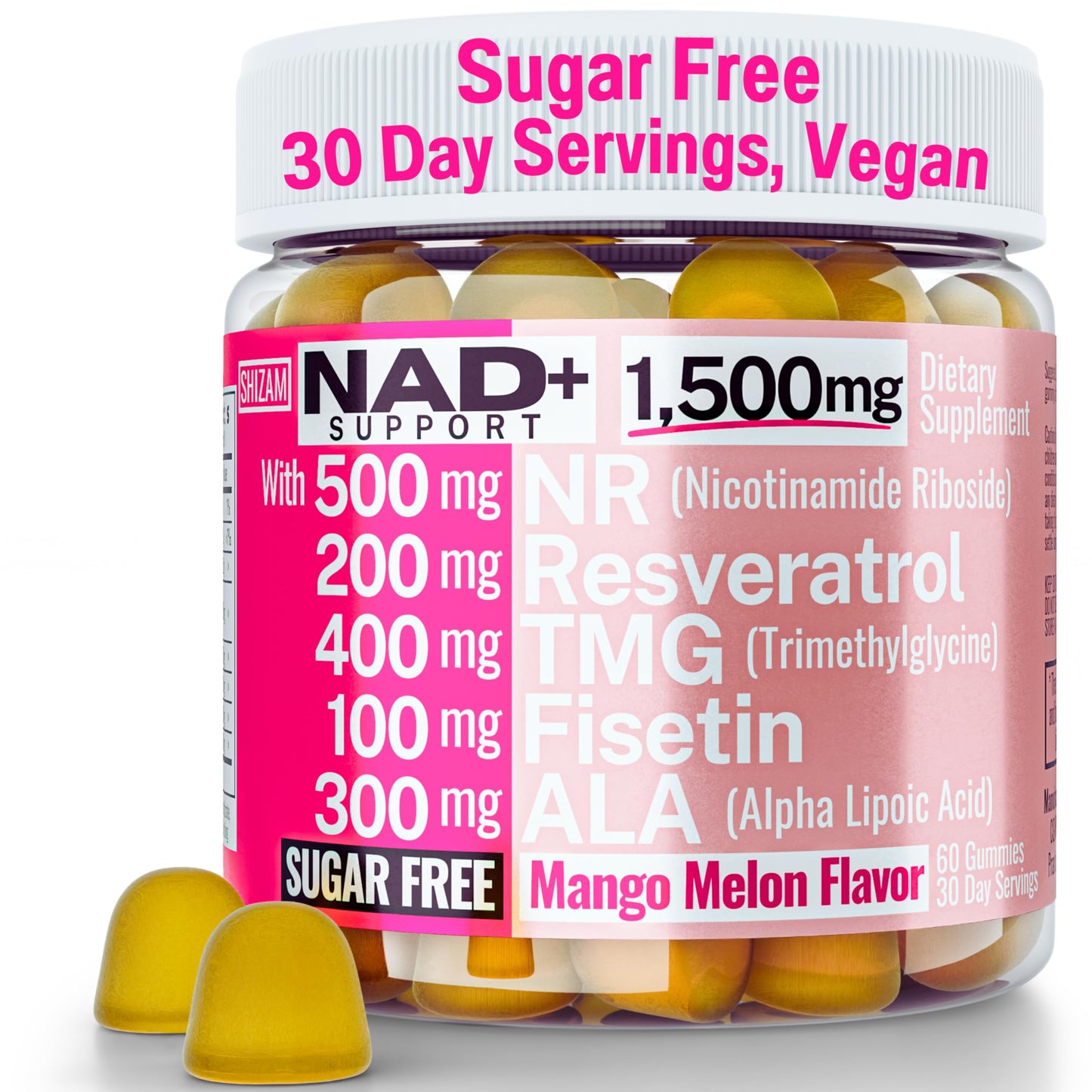 1500mg NAD+ Sugar Free Gummies | NAD + Plus NR TMG ALA Trans-Resveratrol Fisetin Supplements | Nicotinamide Riboside Trimethylglycine Alpha Lipoic Acid Betaine Pills Capsules Tincture Supplement Alt SHIZAMBuy Supplements Australia