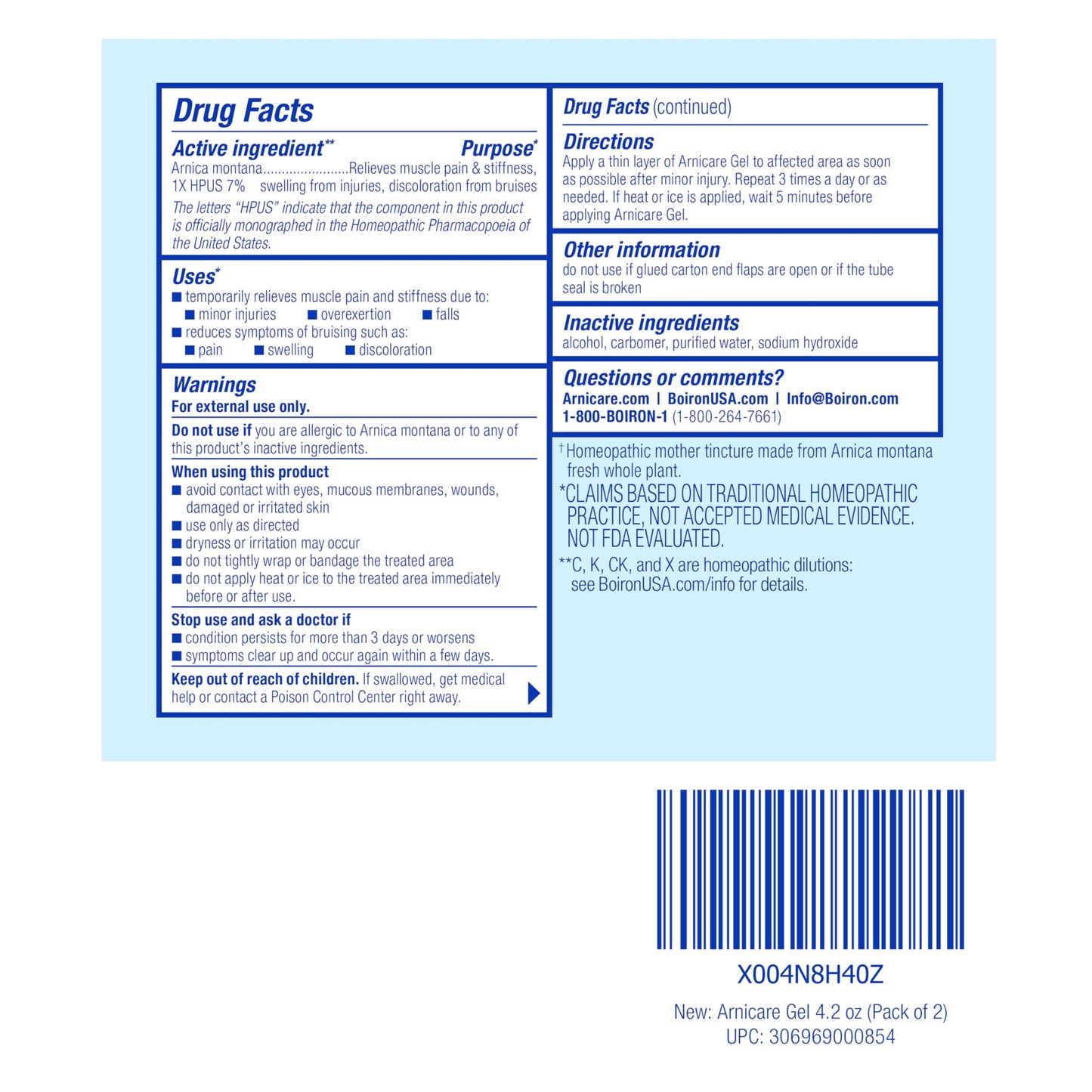 Boiron Arnicare Gel 4.2 oz (Twin Pack) for Joint Pain Relief, Muscle Pain, Muscle Soreness, and Swelling from Bruises or Injury - Non-Greasy and Fragrance-Free Arnica BoironBuy Supplements Australia