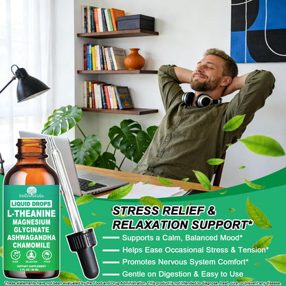 L theanine Liquid Drops, Theanine Supplement With Magnesium Glycinate & Ashwagandha for Sleep, Relaxation & Focus Support, High Absorption Liquid L Theanine 200mg for Adults & Kids丨Vegan, Non-GMO, 2oz WellVeraVidaBuy Supplements Australia