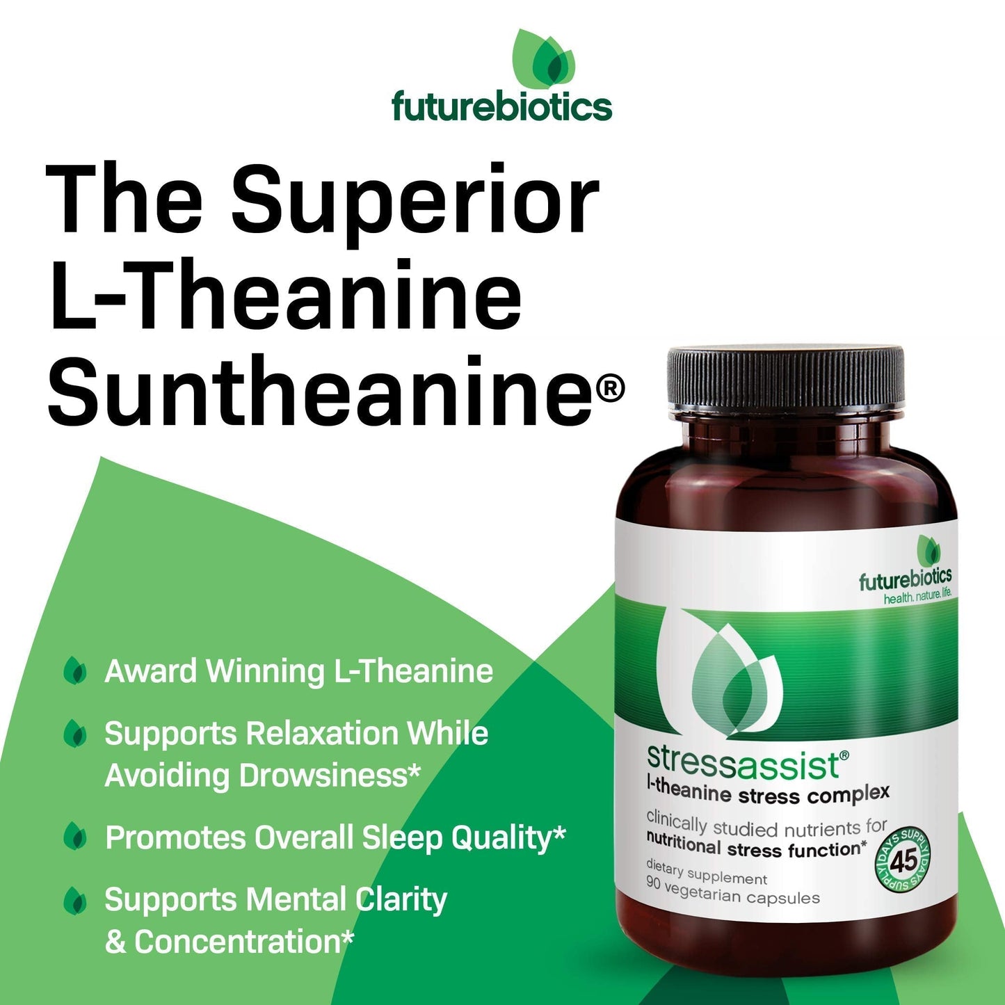 Futurebiotics Stressassist L-theanine Ashwagandha and Rhodiola Rosea Stress Complex - Natural Nutritional Stress Function, 90 Vegetarian Capsules FuturebioticsBuy Supplements Australia